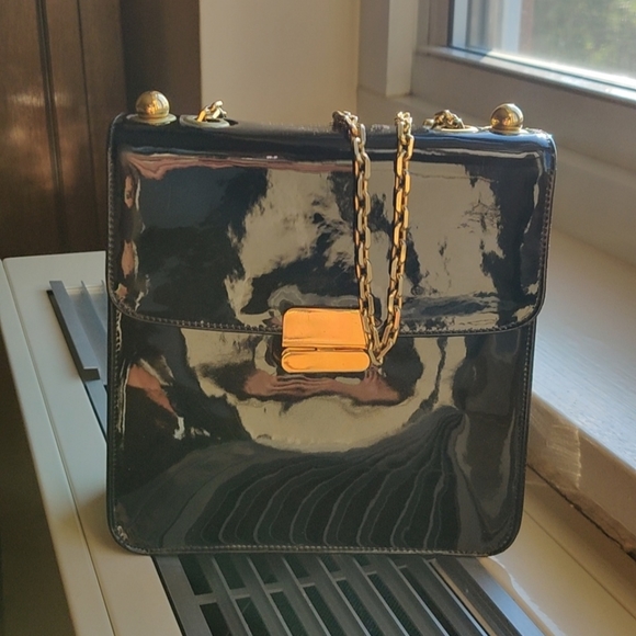 Vintage 1950s black patent leather evening purse - Picture 1 of 6
